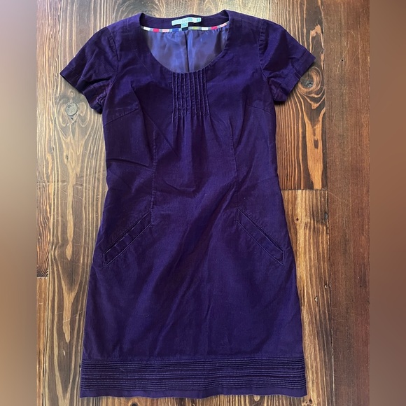 BODEN Dark Purple Corduroy Short Sleeve Dress - Picture 2 of 5